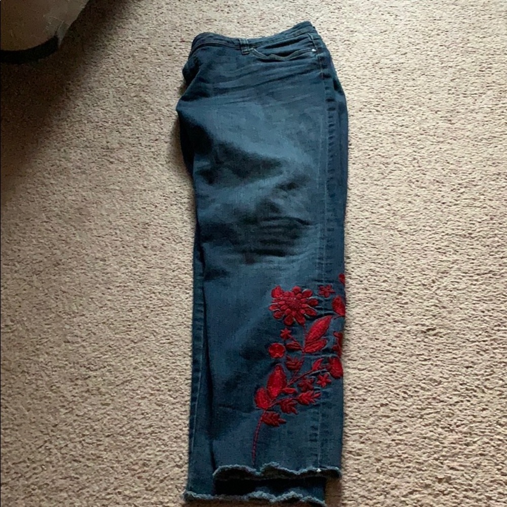 Embroidered Ankle Skinny Jeans